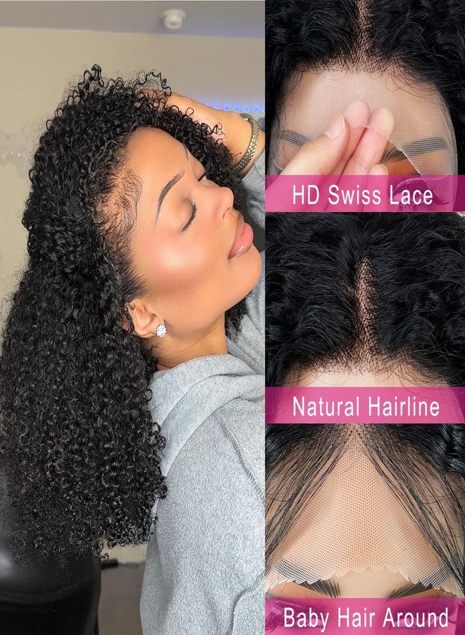 ijoy Natural Black Kinky Curly Wig Human Hair 16 Inch 13x4 Lace Front Wigs 180 Density, Full and Thick Afro Curly Wigs for Black Women Brazilian Virgin Hair Bob Frontal Wig Natural Black Afro kinky - Image 5